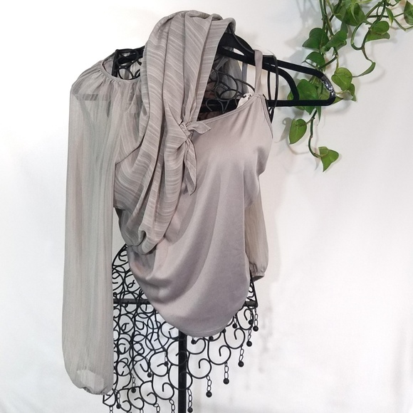 2in1 Gray Cami with Sheer Shell Long Sleeve Top - Picture 3 of 6
